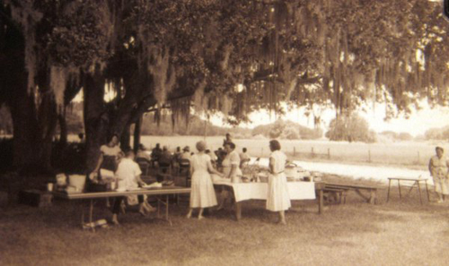 Wives of station staff provide lunch for visitors to the center